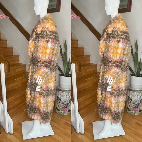 FREE PEOPLE Cardi Plaid Faux Fur Coat - Picture 5 of 8